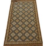 TURKISH HAND WOVEN WOOL HOOK RUG, W 2' 11", L 5' 3"Having a brown ground, 1 border and diamond