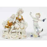 GERMAN PORCELAIN, 2 PIECES, H 5", W 5"Including one cherub with grapes, and a figural group of a man