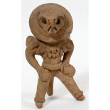 PRE-COLUMBIAN, TERRACOTTA FIGURE, H 6"A male figure with a bird face.There is a repair on arm.-
