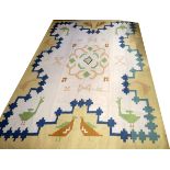 INDIAN DHURRIE, HAND WOVEN WOOL RUG, W 9', L 12' 3"Having a flat weave, cream ground, beige