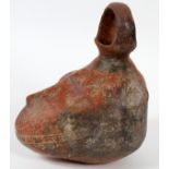 PRE-COLUMBIAN, TERRACOTTA ANIMAL FACE VESSEL, H 12"abstract face.- For High Resolution Photos