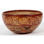 PRE-COLUMBIAN, TERRACOTTA BOWL, H 3 1/2", DIA 7"With painted figures. Possibly Mayan.- For High