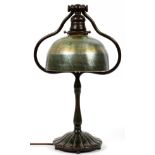 L. C. TIFFANY DAMASCENE FAVRILE GLASS & BRONZE DESK LAMP, H 16"Damascene glass shade and