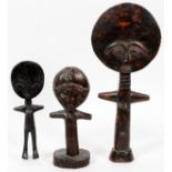 AFRICAN CARVED WOOD FIGURES, THREE, H 8 - 14"African carved wood fertility figures.- For High