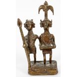 AFRICAN BRONZE DOUBLE FIGURE, H 7", W 3"Double bronze figure of two holy men wearing costumes one