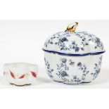 LIMOGES PORCELAIN BOXES, TWO, H 5 1/4" W 3 1/2" - 5 1/2"One with a blue floral motif with fired gold