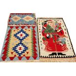 TURKISH HAND WOVEN WOOL RUGS, 3 PCS., W 2' - 2' 9", L 3' - 4' 5"Includes one with an ivory ground