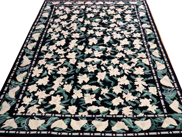 CHINESE, HAND WOVEN WOOL, RUG, W 8'10", L 11' 10"Chinese hand woven wool rug having a navy ground, 1