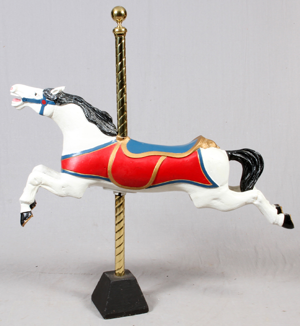 CAROUSEL ANIMAL HOBBY HORSE & BRASS POLE (1) H 60" L 60"Child's Metal Toy Pony. Might be a - Image 2 of 2