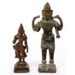 SOUTHEAST ASIAN BRONZE FIGURES, TWO, H 2 1/2 & 4"Including 1 standing figure, H.4", and 1 female