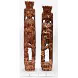 CENTRAL AMERICAN, CARVED WOOD FIGURES, PAIR, H 20"Carved gilt wood deity figures with both adorned