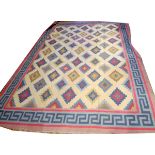 INDIAN DHURRIE, HAND WOVEN, WOOL CARPET, W 10' 2", L 13' 4"Having a flat weave, beige ground, five