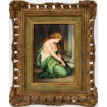 A. J. IVES, GERMAN HAND PAINTED PORCELAIN PLAQUE, FRAMED. 19TH C, H 8", W 5"German hand painted