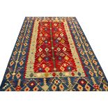 TURKISH KILIM, HAND WOVEN WOOL RUG, W 8' 6", L 10'Turkish Kilim hand woven wool rug, having one