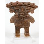 PRE-COLUMBIAN, TERRACOTTA FIGURE, H 6", W 6"A standing figure with headdress.- For High Resolution