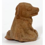 PRE-COLUMBIAN, TERRACOTTA DOG, H 2 1/2"Pre-Colombian terracotta seated dog, brown.- For High