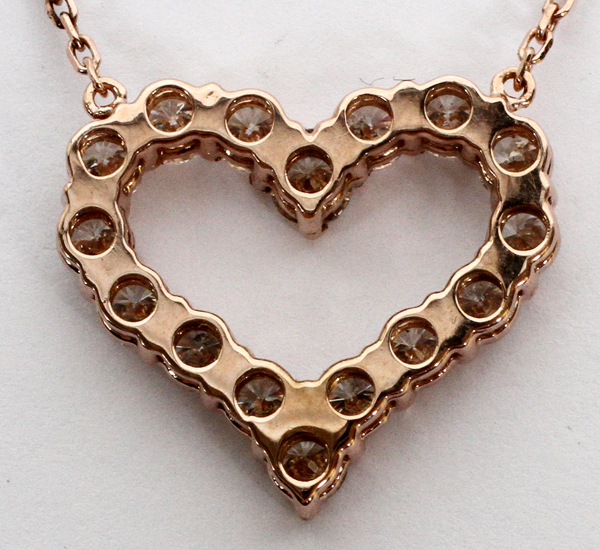 14KT ROSE GOLD AND 1.52CT DIAMOND NECKLACE, L 16"A pendant heart form necklace set with 1.52ct - Image 2 of 2
