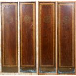 MAHOGANY LAMINATE OVER METAL, ELEVATOR DOOR PANELS, MOUNTED ON PLYWOOD, C1920, 4 PCS., H 7', W 20"