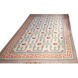INDIAN DHURRIE, HAND WOVEN WOOL RUG, W 9', L 12'having a flat weave, beige ground, three borders