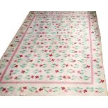 INDIAN DHURRIE, HAND WOVEN WOOL RUG, W 8', L 10'Having a cream ground one pink stripe guard border