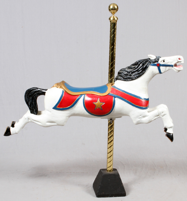 CAROUSEL ANIMAL HOBBY HORSE & BRASS POLE (1) H 60" L 60"Child's Metal Toy Pony. Might be a