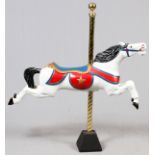 CAROUSEL ANIMAL HOBBY HORSE & BRASS POLE (1) H 60" L 60"Child's Metal Toy Pony. Might be a