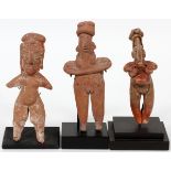 PRE-COLUMBIAN, TERRACOTTA FIGURES, 3 PIECES, H 6 - 7"Pre-Columbian fertility figures, mounted on