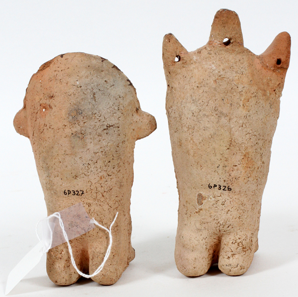 PRE-COLUMBIAN, TERRACOTTA FIGURES, TWO PIECES, H 7"Of a king and queen. Reference numbers on verso. - Image 2 of 2