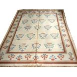 INDIAN DHURRIE, HAND WOVEN WOOL RUG, W 8' 2", L 9' 6"Having a cream ground, five borders with the