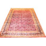 PERSIAN BIJAR, HAND WOVEN, WOOL RUG, W 9', L 12'Having ten borders, red ground with small diamond