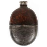 CONFEDERATE CIVIL WAR GLASS, PEWTER & LEATHER WHISKY FLASK, C1863, H 6", L 4"Confederate States Of