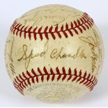 1942 NEW YORK YANKEES, TEAM SIGNED BASEBALL, 24 SIGNATURESOfficial American League 'Reach' baseball,