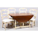 HENREDON, DROP LEAF MAHOGANY & PAINTED DINING SET, 7 PIECES, DIA 54"Set includes: 4 chairs, 1 table,