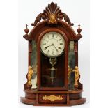 NEW HAVEN MIRRORED MANTLE CLOCK, H 25", L 16.5"Walnut and burl walnut with brass figures on each