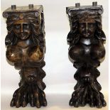 HAND CARVED OAK ARCHITECTURAL DETAILS, PAIR, H 15", L 6"Female figures with feathered wings and claw