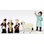ENGLISH PORCELAIN FIGURES, FIVE, H 3 1/2"-6"Including 1 F. G. Doughty for Royal Worcester figure, "
