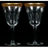 GOLD RIMMED GLASS WINE STEMS, SET OF 8, H 6.5"Featuring fired gold decoration along the rims, set of