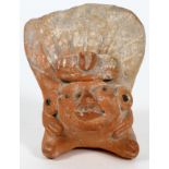 PRE-COLUMBIAN, TERRACOTTA BUST, H 3", W 2 1/2"A bust of a ceremonial figure with feet, museum/