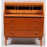 CHERRY ROLL-TOP DESK, H 37", W 64", D 18"With five pigeon holes above three small drawers all