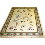 INDIAN DHURRIE, HAND WOVEN WOOL RUG, W 8' 2", L 10'Having a cream ground, three borders with the