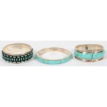 STERLING AND TURQUOISE BRACELETS 3 : MEXICO . ALL BANGLE STYLEDesigners Jewelry.Good condition - -