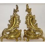 BRONZE CHENETS, PAIR, H 11", L 7"Acanthus leaf forms.Wear from use, otherwise good condition. Ad-