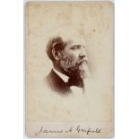 JAMES A. GARFIELD CABINET CARD, H 6 1/2", W 4 1/4"A photograph on a cabinet of James A. Garfield,