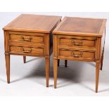 WALNUT LAMP TABLES, 2 PCS., H 24", W 19", D 26"One with leather top, each with two drawers with