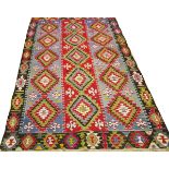 TURKISH HAND WOVEN KELIM WOOL RUG, C 1900 5'9" X 9/9"Turkish hand woven flat weave wool rug,