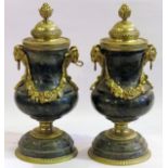 FRENCH GILT BRONZE-MOUNTED URN-FORM CASSOULETS, LATE 19TH C., PAIR, H 7 3/4"Cover opens to candle