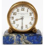 SWISS BRONZE & MARBLE DESK CLOCK FOR EDWARD CALDWELL & CO., C. 1925, H 3 1/2", W 3"A Swiss eight-day