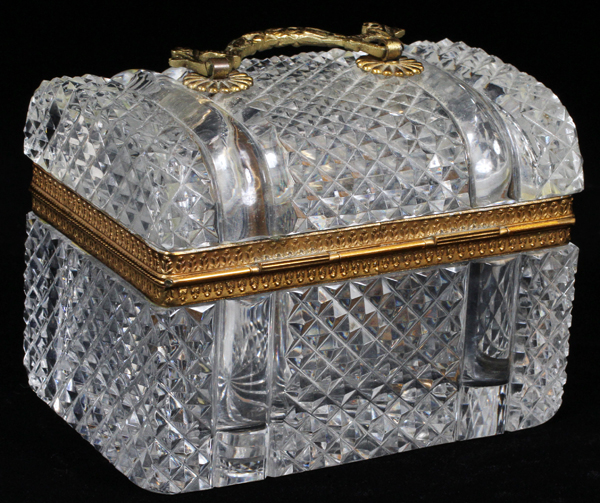 FRENCH ANTIQUE CRYSTAL CASQUE, H 5 1/2", L 3 1/2"A rectangular crystal box with gilt mounted handle, - Image 3 of 3