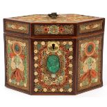 GEORGE III QUILLWORK (ROLLED PAPER) TEA CADDY, C. 1780-1810, H 5", WITH PRESENTATION CASES (2)