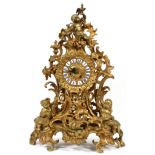 FRENCH ROCOCO STYLE BRONZE FIGURAL CLOCK 19TH C., H 26", W 18"Having Roman porcelain numerals.